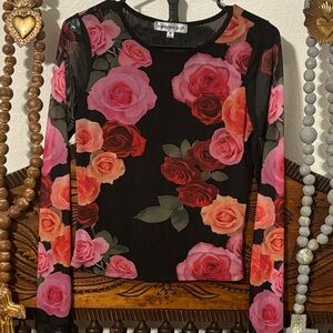 Madden Girl Black Top with Pink and Red Floral Design